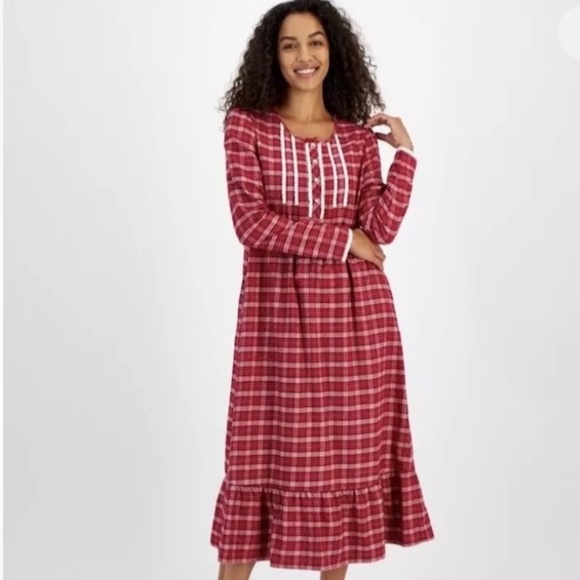 Charter Club Women's Long-Sleeve Plaid Flannel Gown XXS NWT - Picture 1 of 8